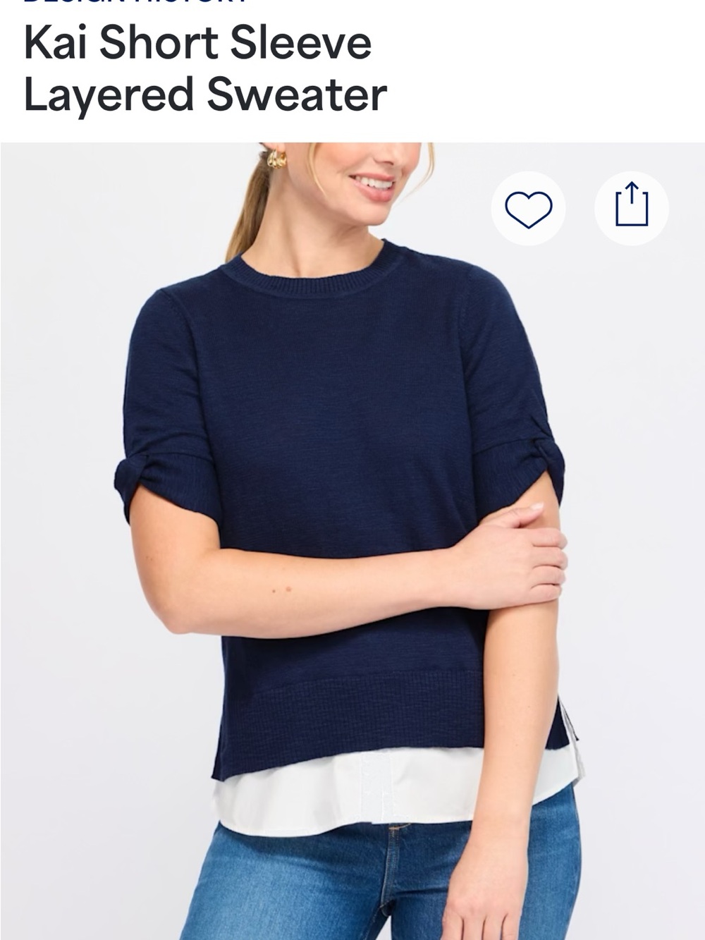 Design History Short Sleeve Layered Sweater - Navy
